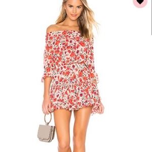 MISA LOS ANGELES RED FLORAL OFF THE SHOULDER MINI SUMMER SUN DRESS SIZE MEDIUM